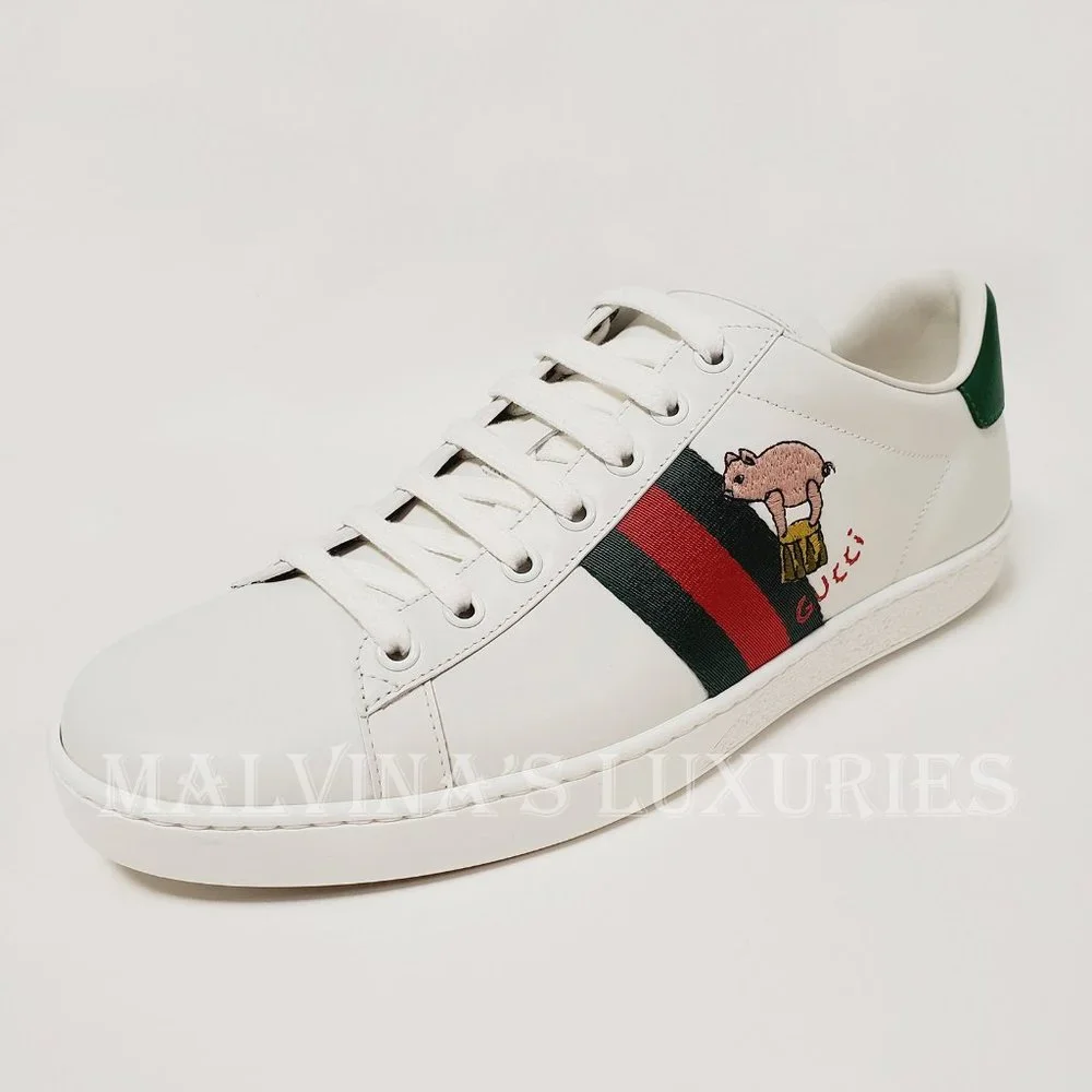 GUCCI SNEAKERS NEW ACE KITTEN WHITE LEATHER SHOES w WEB sz 41 11